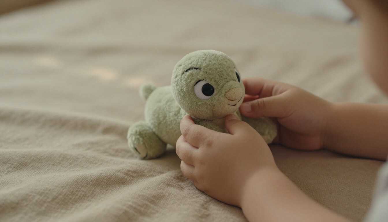 mains d'enfant tenant une peluche sidekick Disney douce